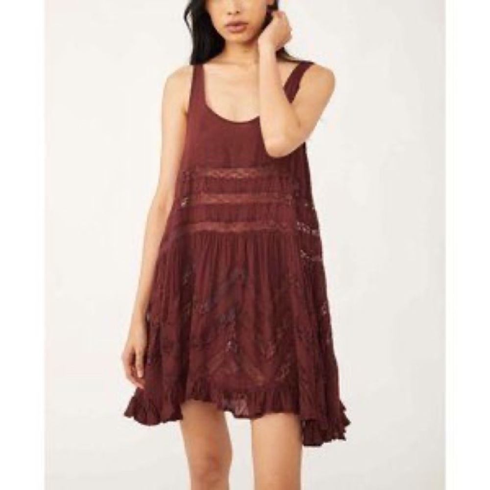 Free people burgundy trapeze slip dress